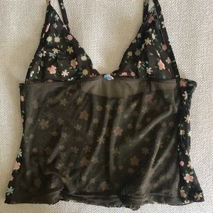 Vintage Y2K la Perla Occhi Verdi Floral Print Mesh Camisole - size Medium